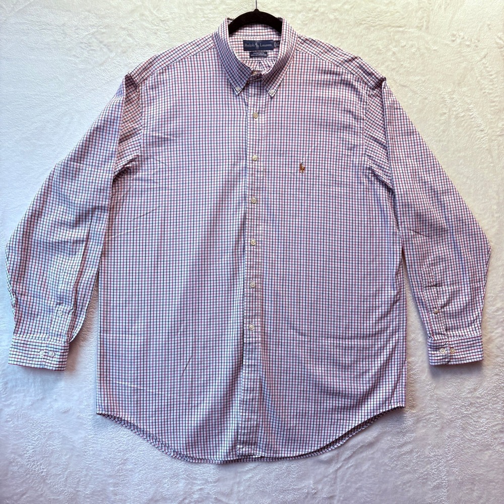 Ralph Lauren Dress Shirt Men‎ 17 1/2 34/35 Plaid Yarmouth Oxford Flesh Pony